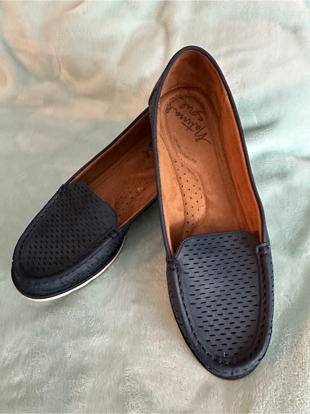 AEROSOLES Navy Perforated Slip-On Loafers
